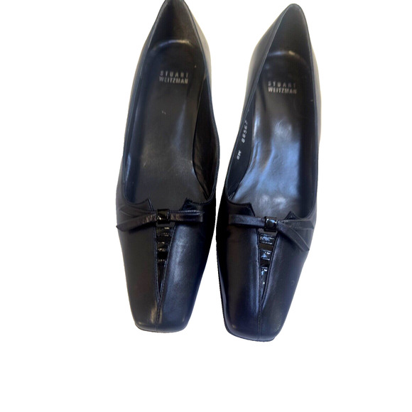 Stuart Weitzman Women's Pumps Leather Square Toe Bow Shoes Low‎ Heel Black 7M - Picture 4 of 11